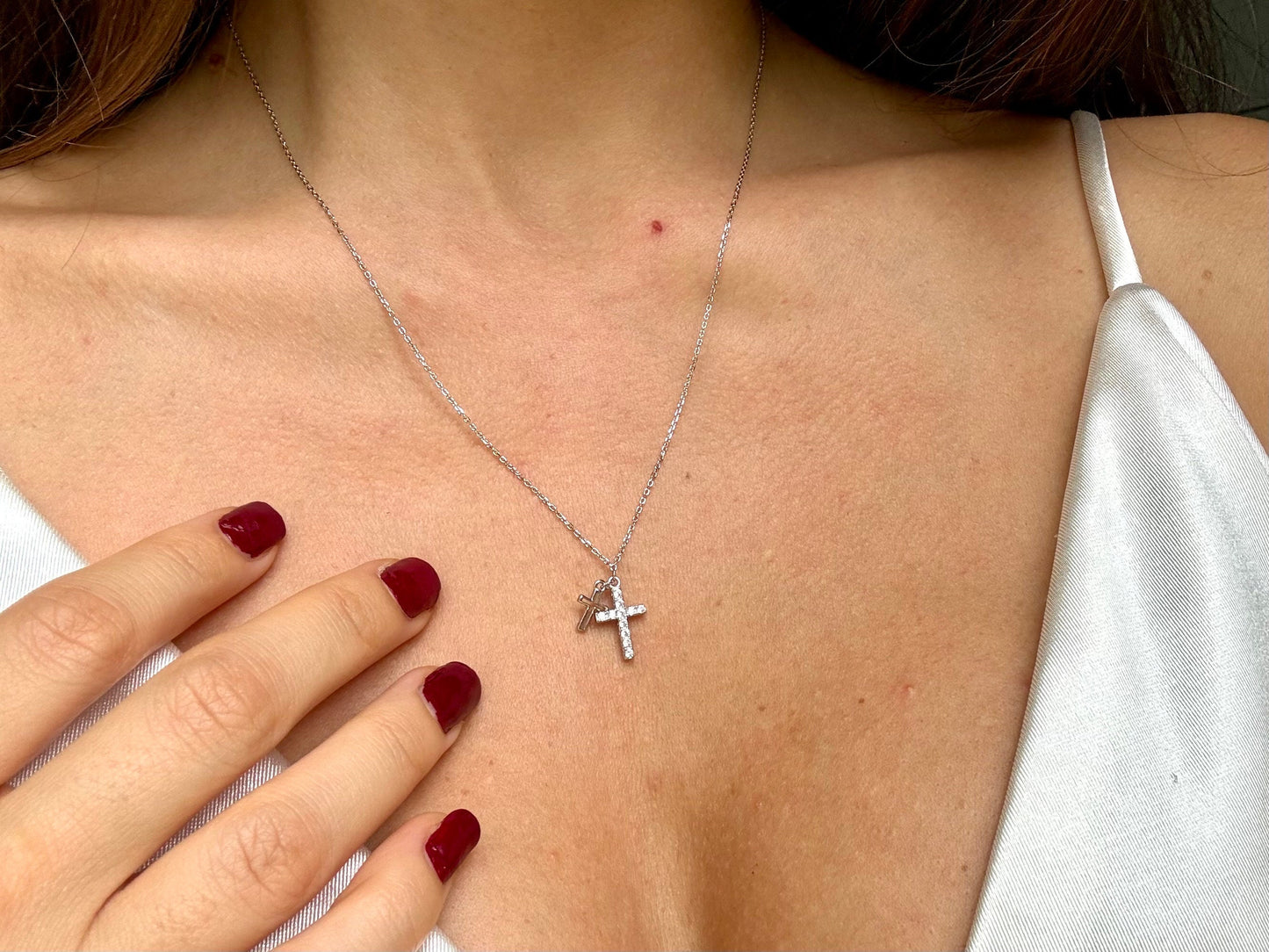 Diamond CZ Cross Necklace Tarnish Free 925 Sterling Silver with Chain, Elegant Christian Gift for her Chritian Gift Wife, Mom, Girlfriend