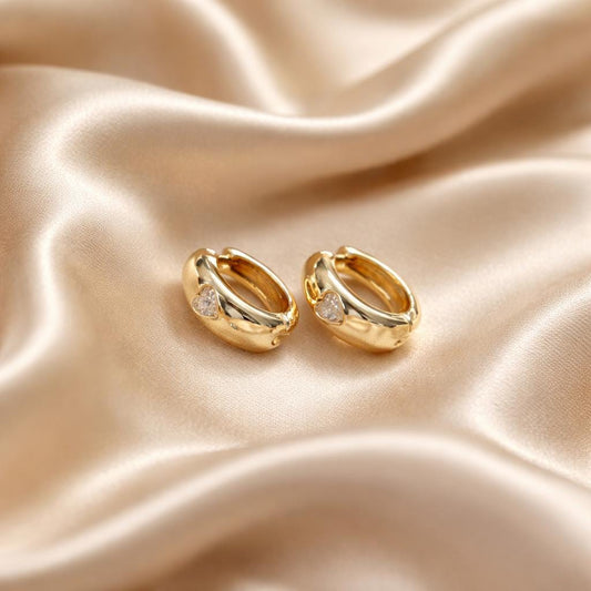 Dainty Hoop Earrings – Gold 14K Plated Heart-Shaped Cubic Zirconia Hoops, gift for her – handmade Hawaiian jewelry, Island Goddess Jewelry