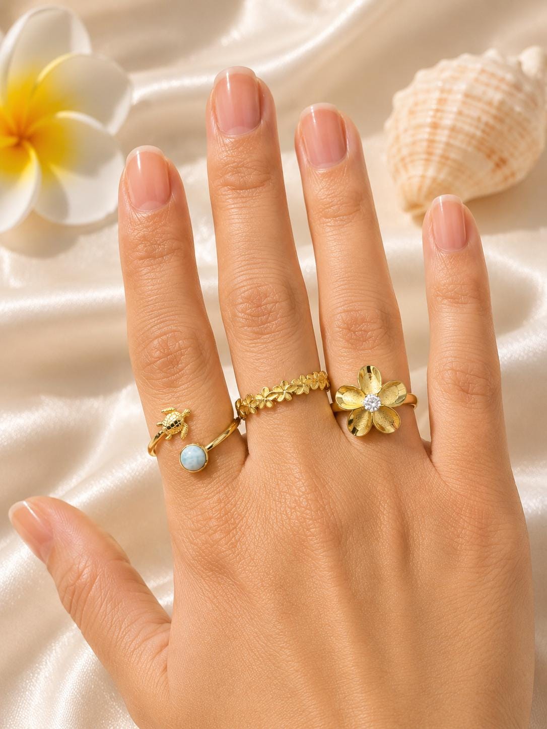 Larimar Turtle Ring, 14K Gold Plated Stackable Nature Jewelry, gift for her, adjustable ring, gift – handmade Hawaiian jewelry, Island Goddess Jewelry