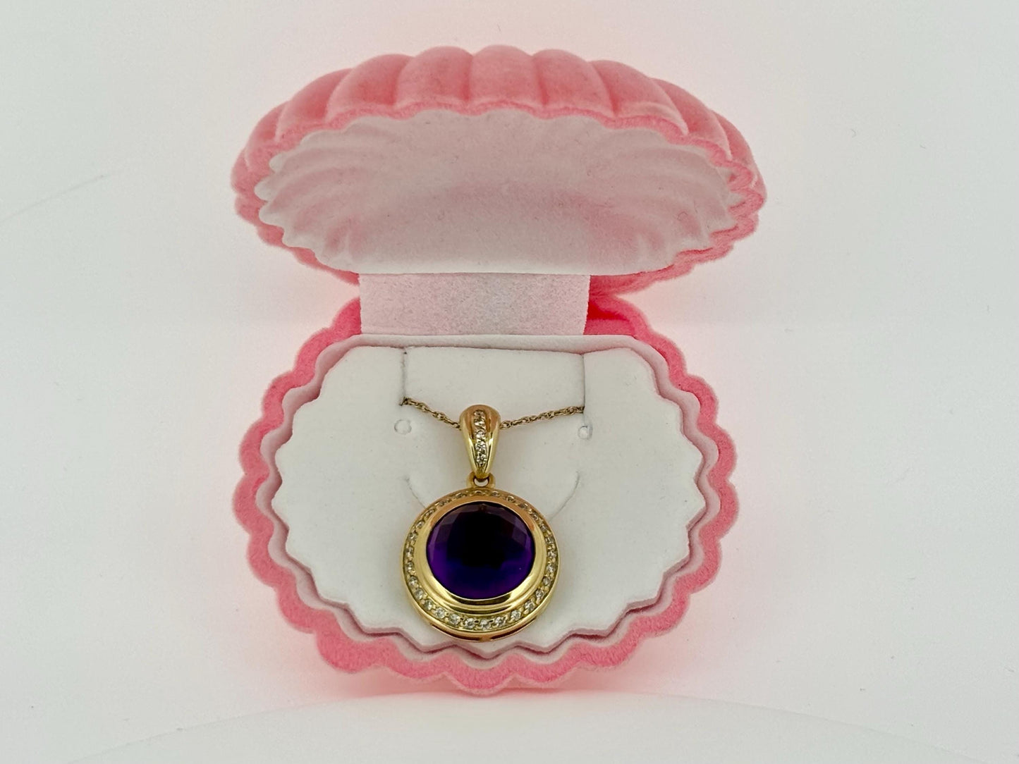 14K Yellow Gold Amethyst Pendant with Diamonds | Purple Jewelry | February birthstone | Gift for her birthday, anniversary Gold Necklace