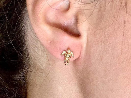 14K Solid Gold Guardian Angel Stud Earrings Loving Angel Earrings Gold Earring Valentines Gift for her Birtday Gift for Mom Protective Studs