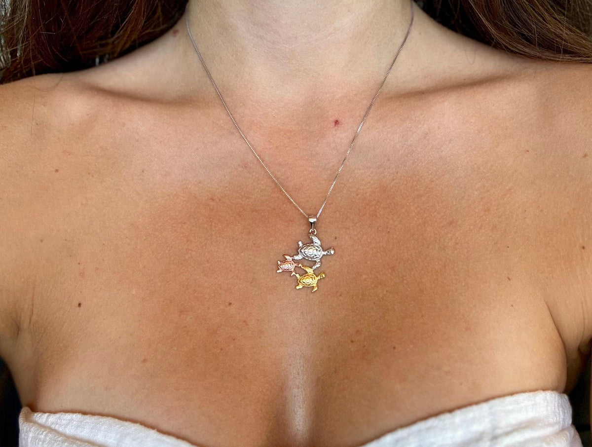 Turtle Family Necklace, Hawaii Honu Pendant, Mom, Grandma Gift, gift for her, mothers day gift, gift for mom – handmade Hawaiian jewelry, Island Goddess Jewelry