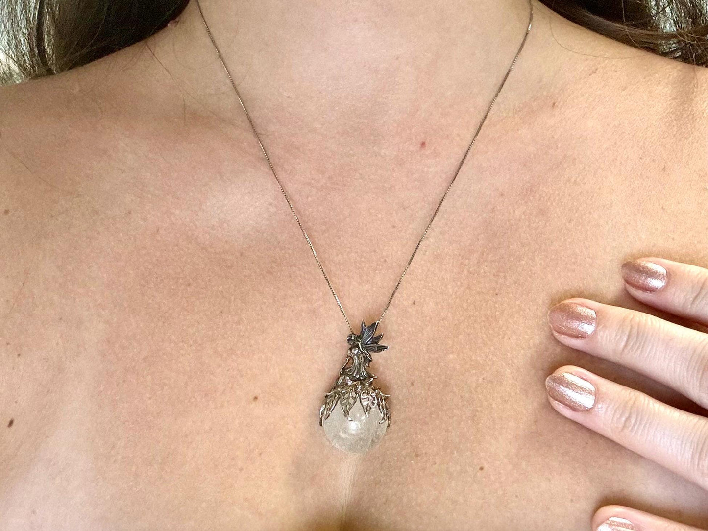 Fairy Necklace Fairy Pendant Halloween Necklace Costume Jewelry Rose Quartz Pendant Witch Jewelry Witch Pendant Spooky Season Jewelry
