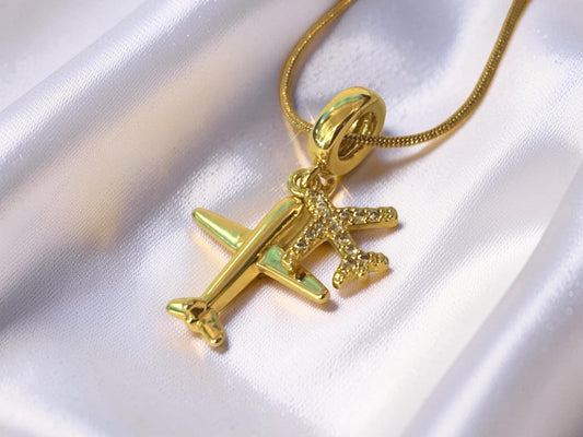 Gold Airplane Necklace – Dainty Travel Charm With Cubic Zirconia Pendant