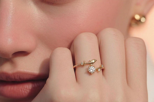 Dolphin Ring – Adjustable 14K Gold Plated Stackable Ocean Ring With Cubic Zirconia