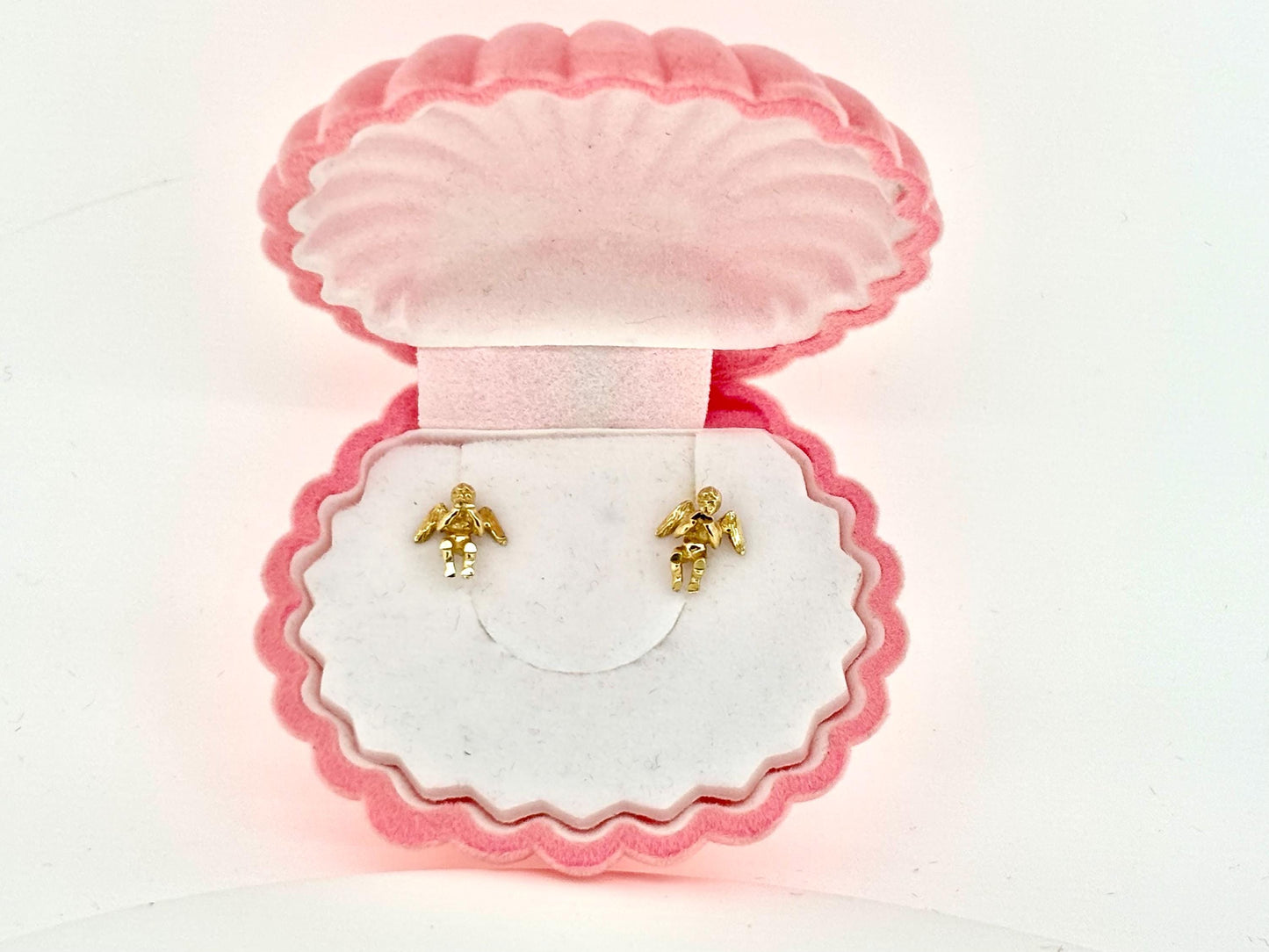 14K Solid Gold Guardian Angel Stud Earrings Loving Angel Earrings Gold Earring Valentines Gift for her Birtday Gift for Mom Protective Studs