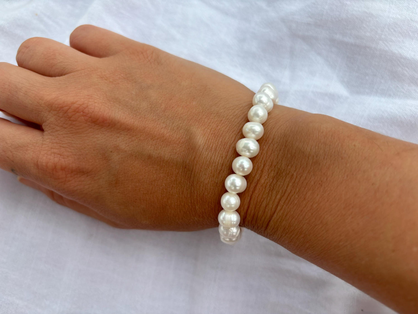 Genuine Natural Freshwater Pearl Bracelet Elastic Adjustable Gift For Her - Gift For Girlfriend - Mother’s Day Gift - White Pearl Bracelet