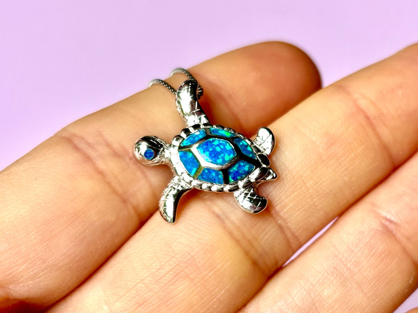 Blue Opal Turtle Necklace