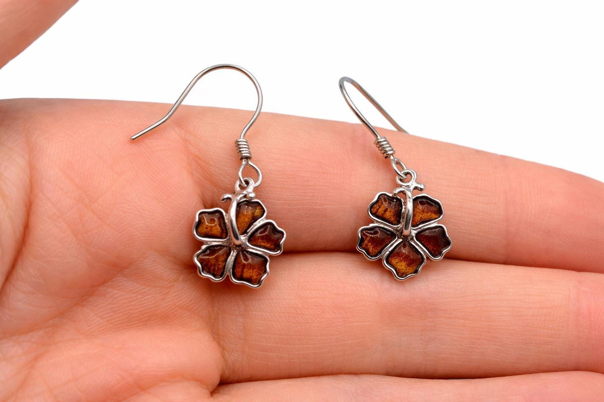 Koa Wood Hibiscus Earrings | Sterling Silver Dangle, Hawaii Jewelry, hawaiian, chain, flower – handmade Hawaiian jewelry, Island Goddess Jewelry