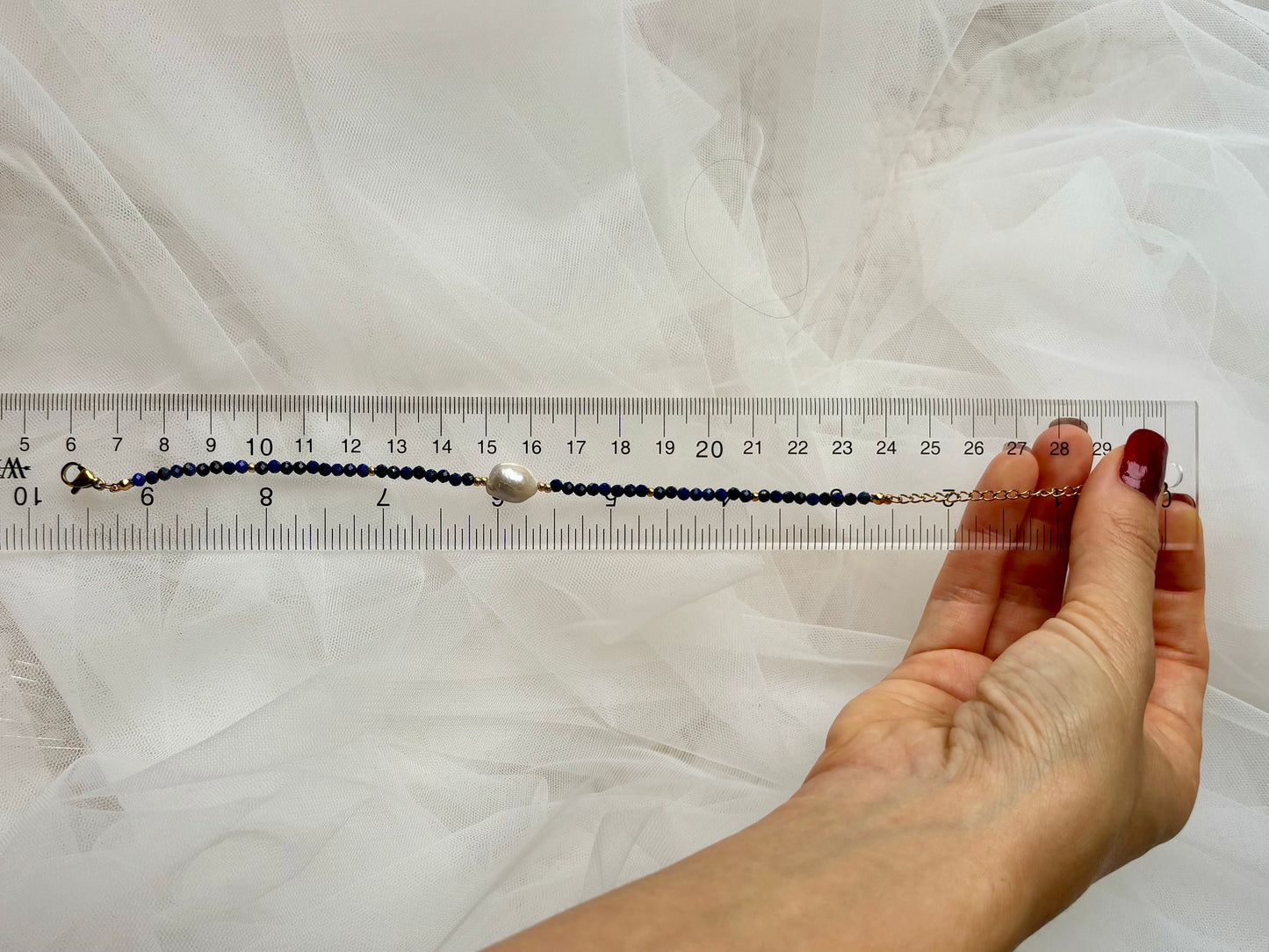 Healing Crystal December Birth Stone Bracelet Genuine Freshwater White Pearl Lapis Lazuli Bracelet Adjustable Tarnish Free Cute Gift For Her