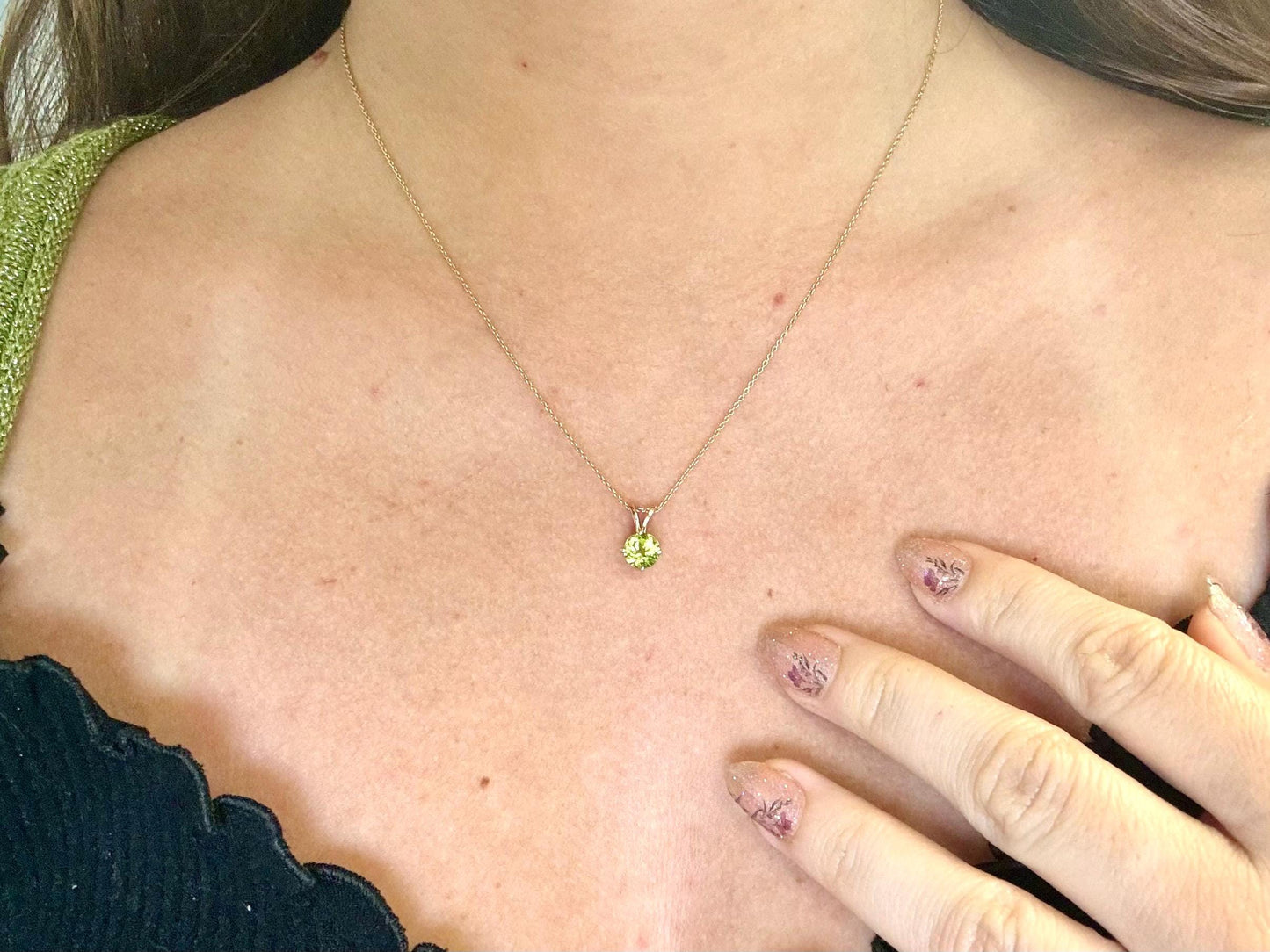 14K Solid Gold Necklace Peridot Pendant Hawaiian Diamond Peles Tears - Birthday Gift for Her Gift For Mom Green Necklace Peridot Necklace