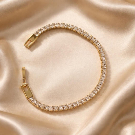 Dainty Tennis Bracelet – Adjustable Gold Stackable Bracelet With Sparkling Cubic Zirconia