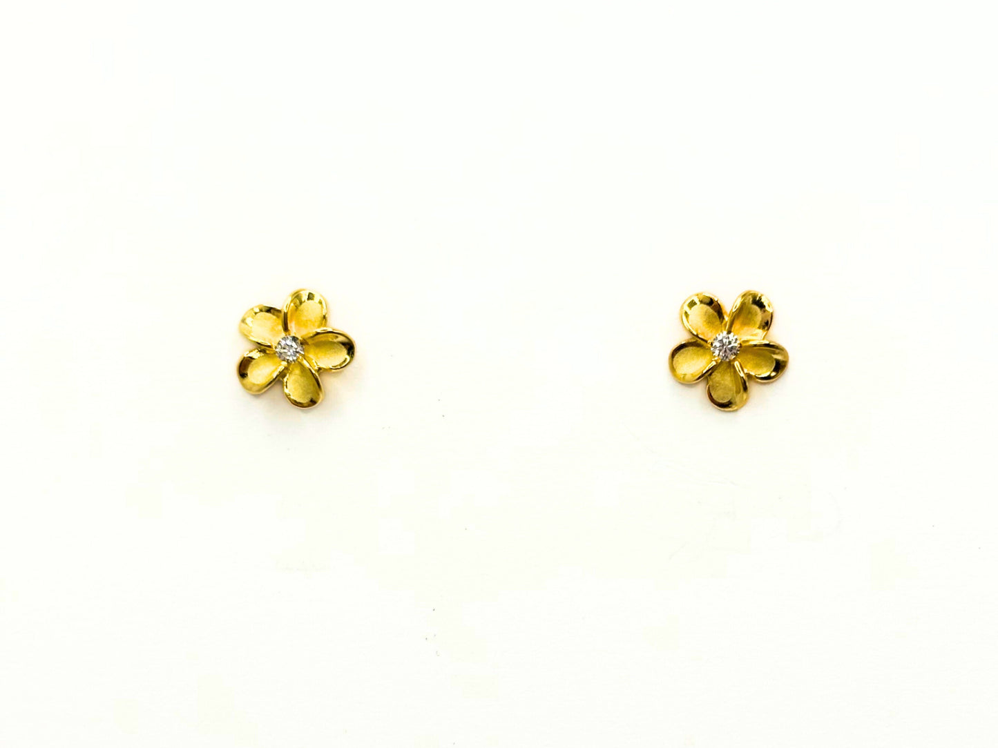 Hawaiian 925 Sterling Silver 14K Gold Plated Plumeria Stud Earrings Cute Gift for Wife Flower Mom Girlfriend sister Stone shiny CZ