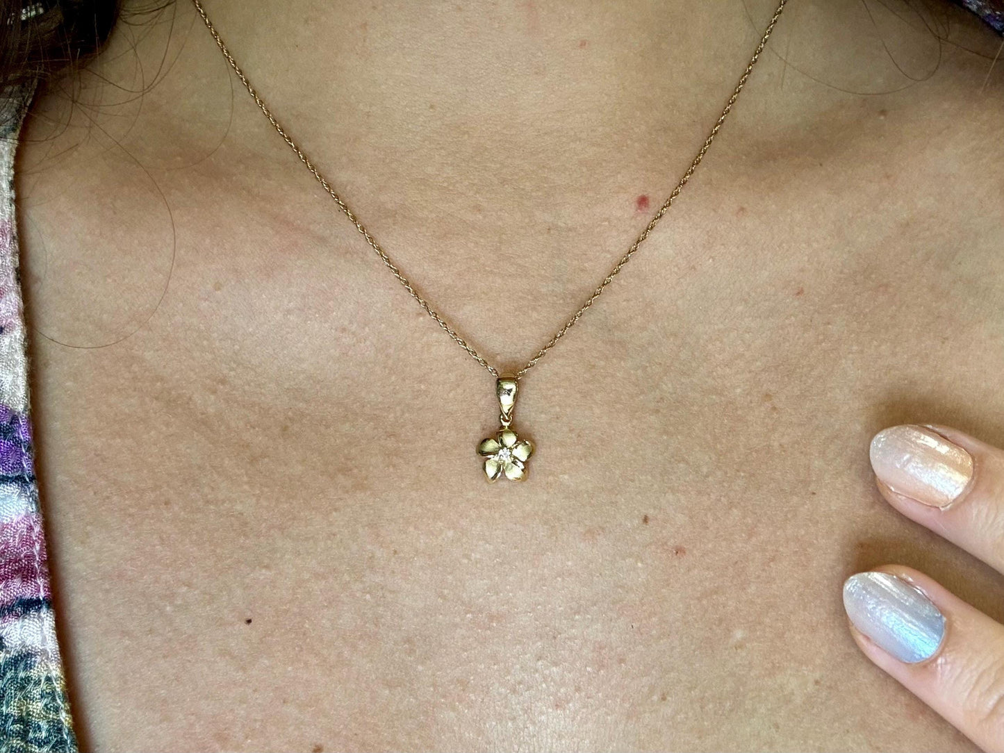 14K Solid Gold Plumeria Pendant Flower Pendant 0.2 Ct Diamond Necklace Gold Pendant Birthday Gift for her Gift for Mom Flower Necklace