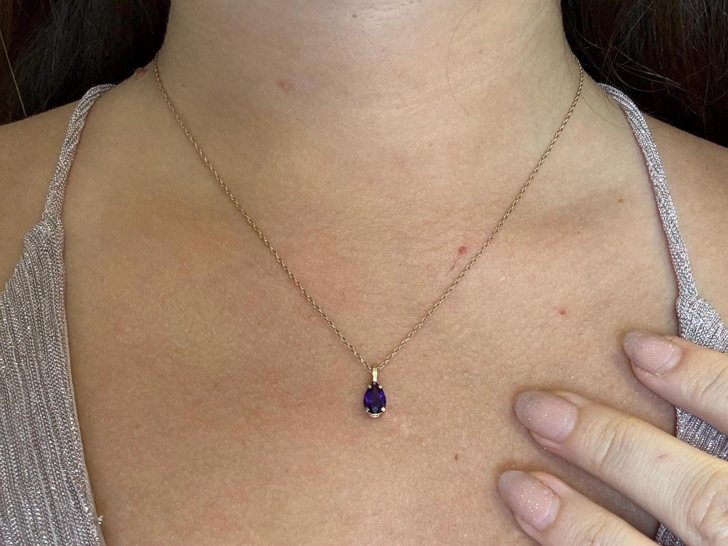14k Solid Yellow Gold Pear Amethyst Pendant, February Birthstone, Amethyst Necklace, Birthday Gift For Her,  Anniversary Gift, Healing Stone