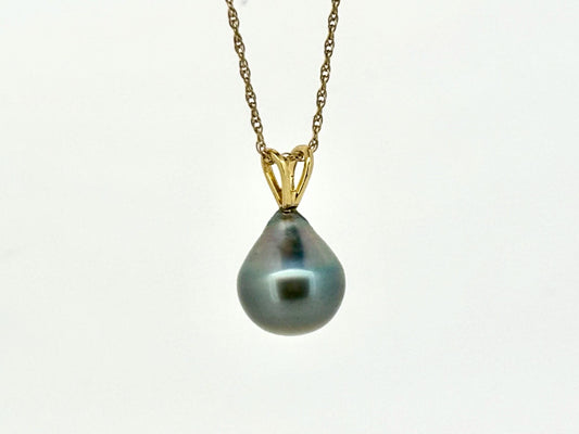 Genuine Natural Tahitian Pearl Necklace Ocean Blue Pearl Pendant with 14K Gold Chain Black Pearl Necklace Birthday Gift for Her Gift for Mom