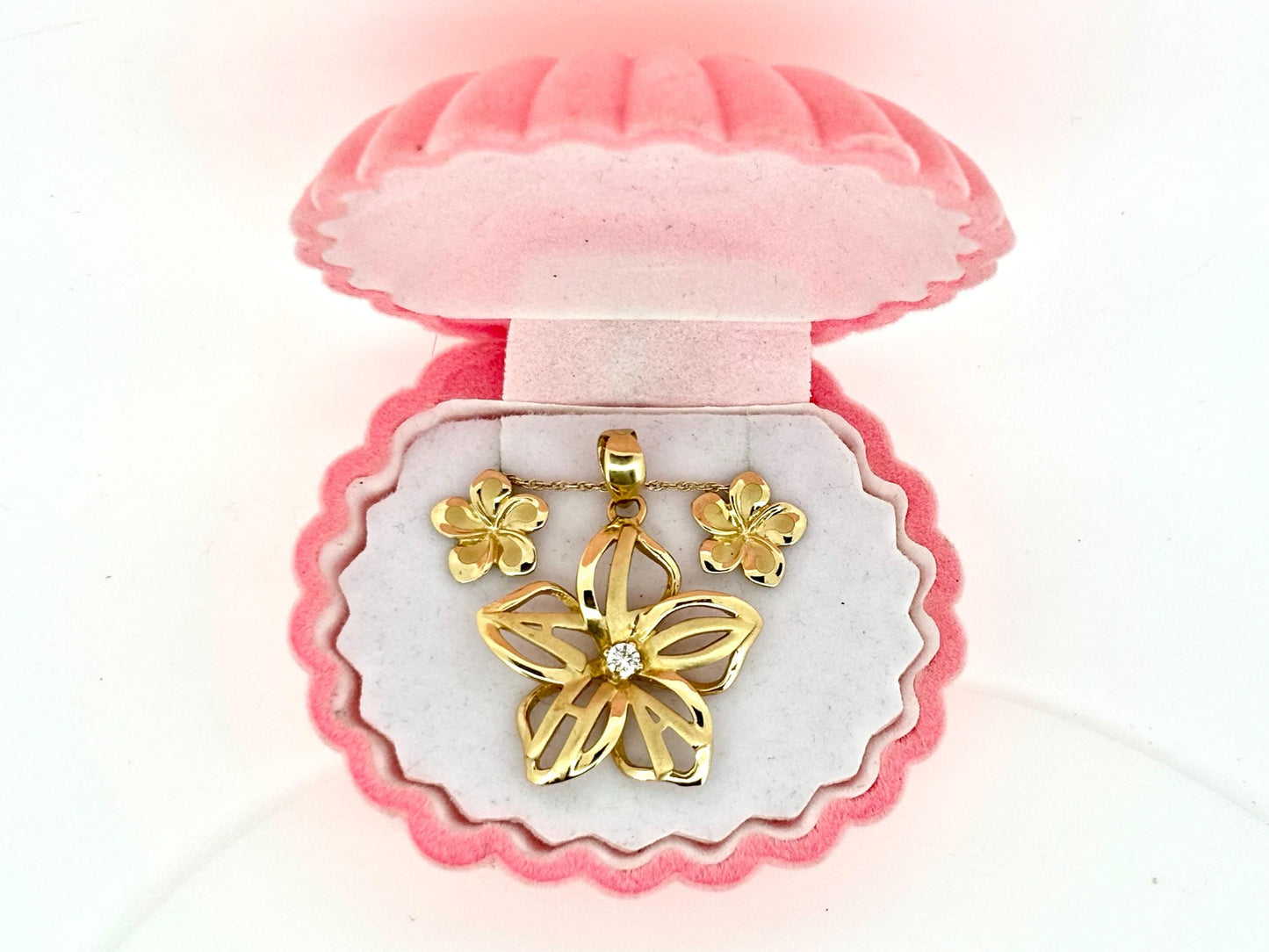 14K Solid Gold Plumeria Aloha Pendant Flower Pendant Necklace Gold Pendant Birthday Gift for her Gift for Mom Flower Necklace Aloha Set