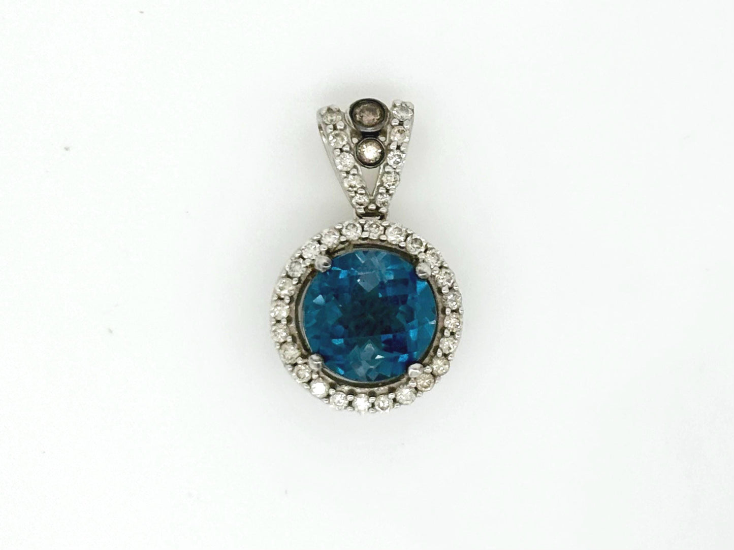 14K Solid White Gold Blue Topaz Diamond Pendant Blue Topaz Necklace Diamond Necklace Topaz Pendant December Birthstone Birthday Gift for Her