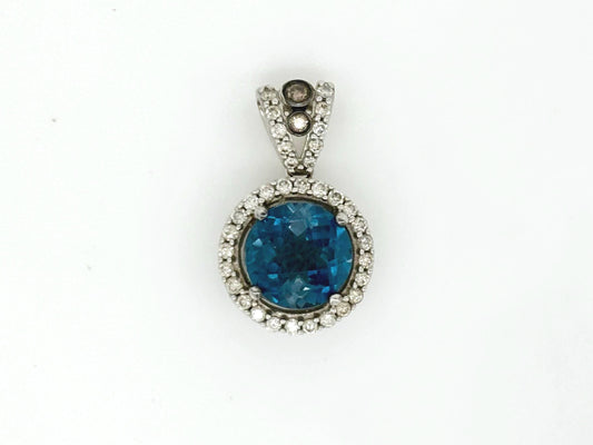 14K Solid White Gold Blue Topaz Diamond Pendant Blue Topaz Necklace Diamond Necklace Topaz Pendant December Birthstone Birthday Gift for Her