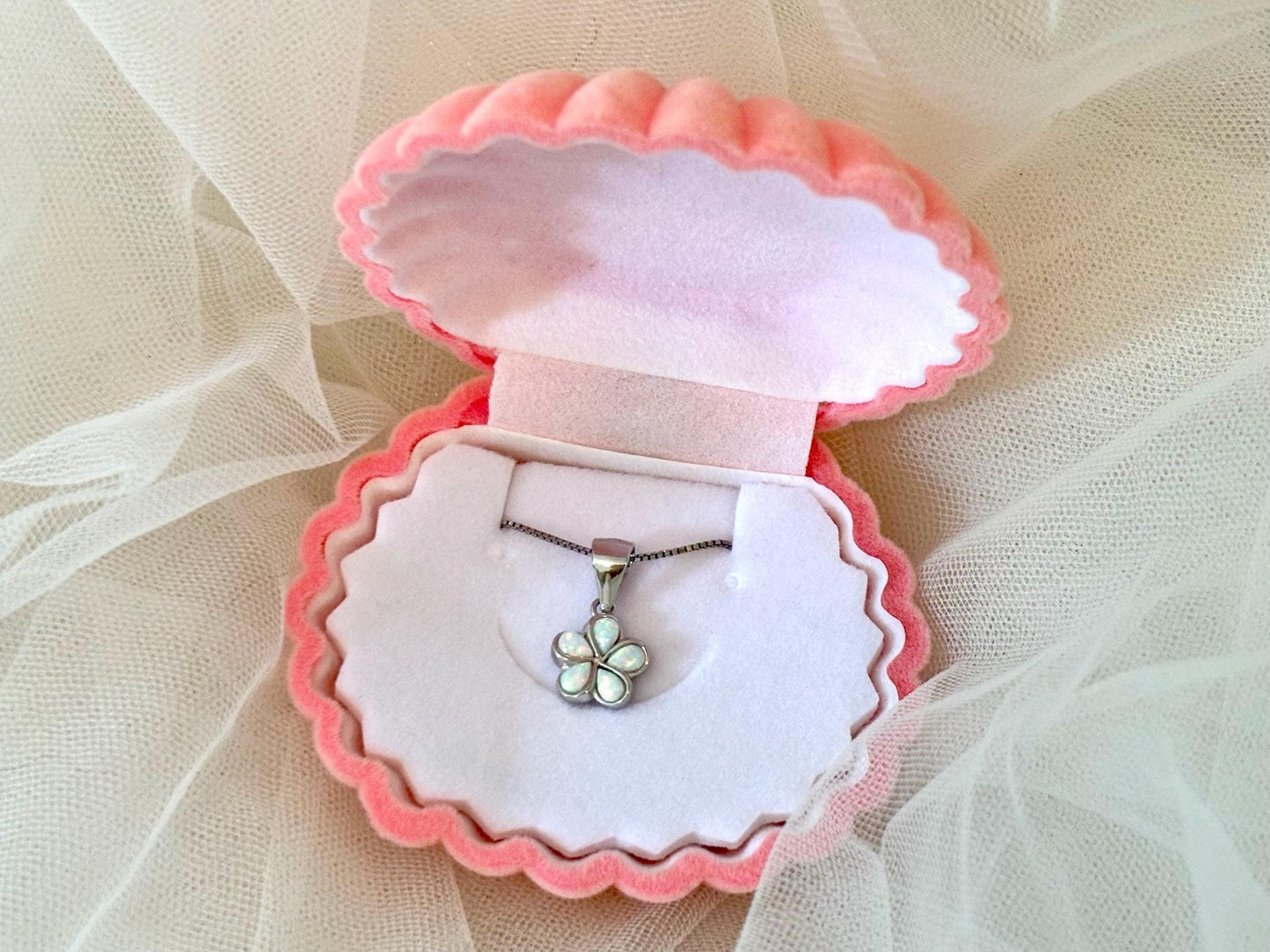 Dainty White Opal Plumeria Flower Necklace Tarnish Free with chain Girly Minimalist Floral Gift for Her Gift for Mom 925 Sterling Silver