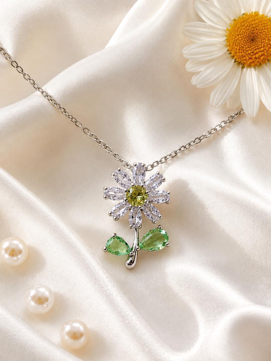 Plumeria Flower Necklace, Sterling Silver, Pearl & CZ, Hawaii Gift, gift for her, birthday gift, gift for mom – handmade Hawaiian jewelry, Island Goddess Jewelry