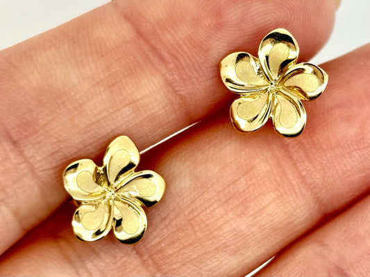 14K Solid Gold Plumeria Earrings Flower Earrings Gold Earrings Birthday Gift for her Gift for Mom Flower Studs Gold Studs Plumeria Studs