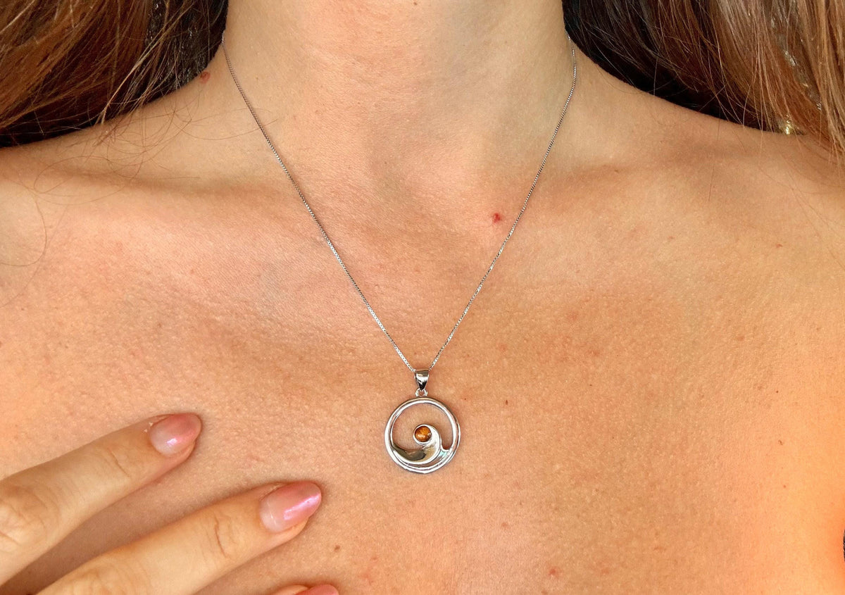 Koa Wood Wave Necklace, Rhodium Sterling Silver Beach Pendant, hawaii, ocean, gift – handmade Hawaiian jewelry, Island Goddess Jewelry