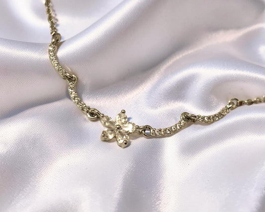 Gold Flower Necklace – Dainty Floral Pendant With Cubic Zirconia Stone