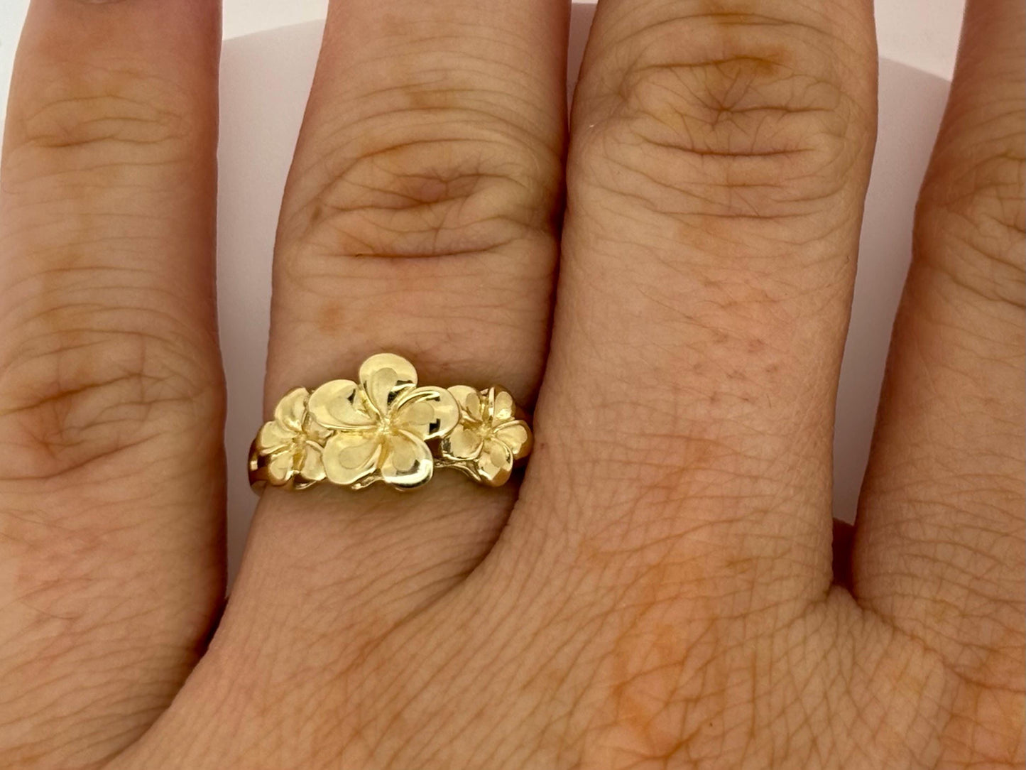 14K Solid Gold Hawaiian Plumeria Flower Ring