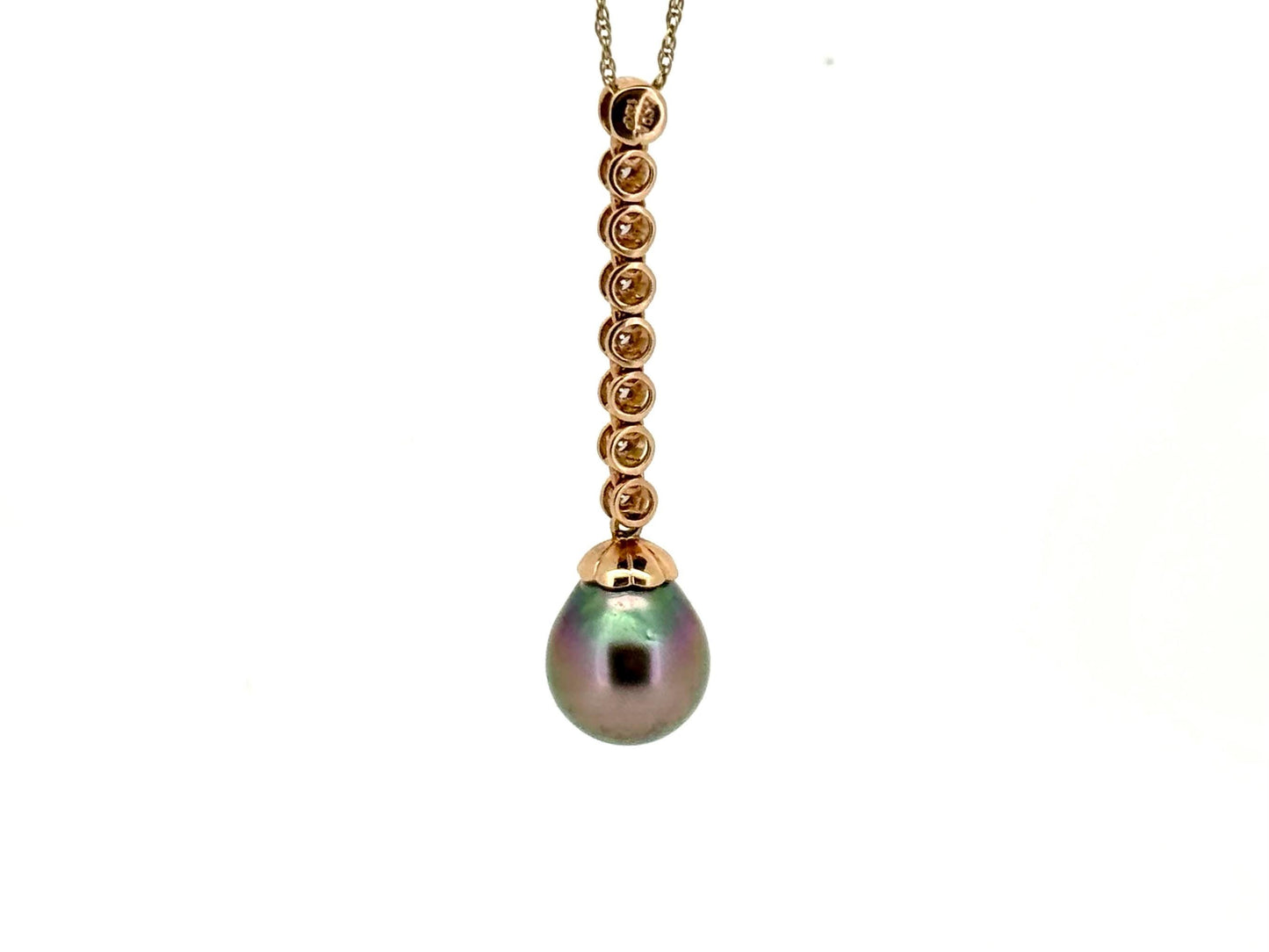 Genuine Natural Tahitian Pearl Necklace Black Pearl Pendant with 14K Rose Gold Diamond Necklace Birthday Gift for Her Diamond Pendant