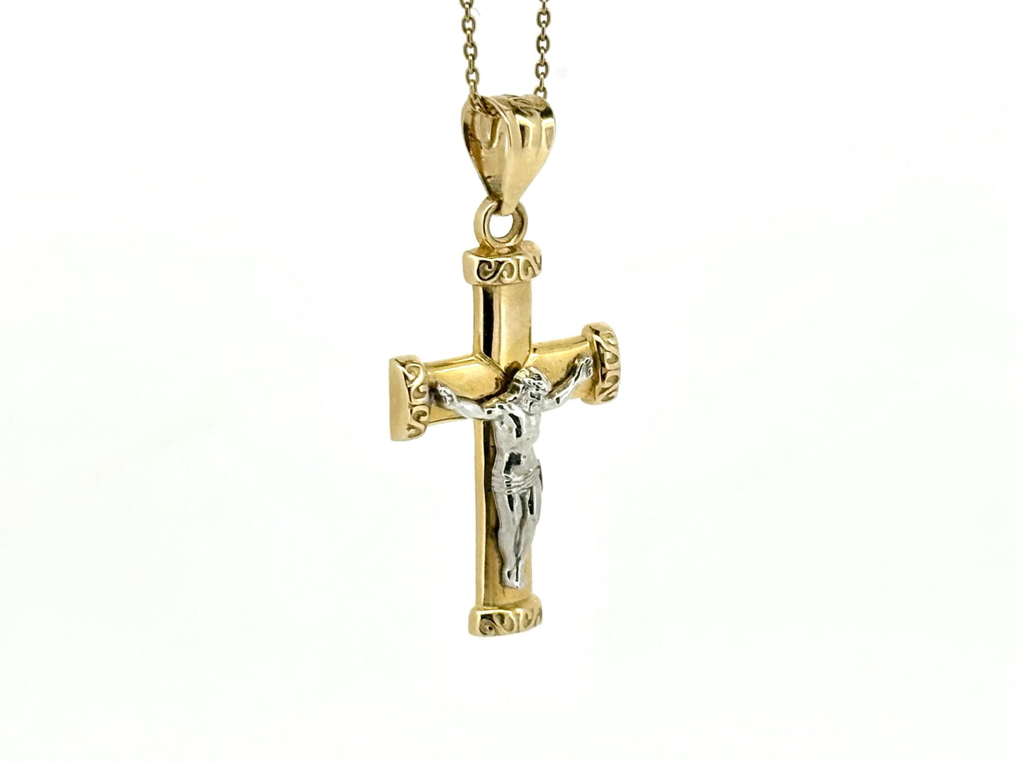 14K Solid Yellow Gold Cross Necklace Jesus Christ Pendant Giant Elegant Christian Gift for her Chritian Gift for Wife Christmas Gift