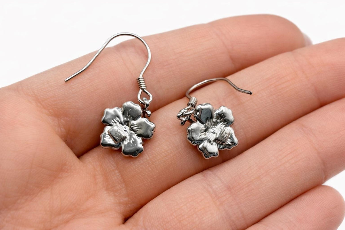 Koa Wood Hibiscus Earrings | Sterling Silver Dangle, Hawaii Jewelry, hawaiian, chain, flower – handmade Hawaiian jewelry, Island Goddess Jewelry