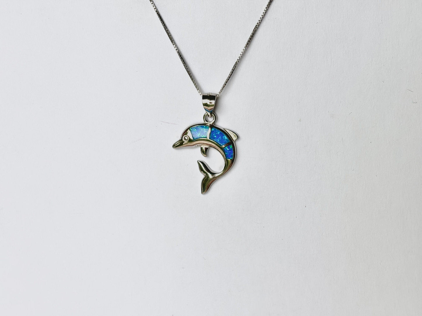 Hawaiian Dolphin Necklace 925 Sterling Silver Waterproof with Blue Opal and CZ, Sealife Birthday Gift for Her Gift for Mom, Girlfriend