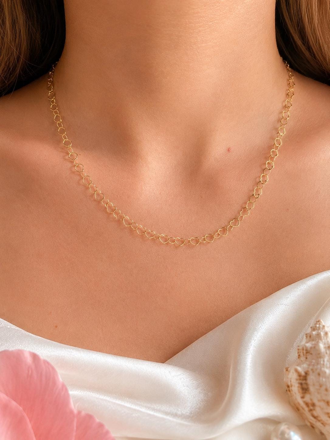 Gold Heart Necklace Dainty Hawaiian Layering Jewelry Gift For Her, colorful necklace, dainty gold necklace, everyday jewelry – handmade Hawaiian jewelry, Island Goddess Jewelry
