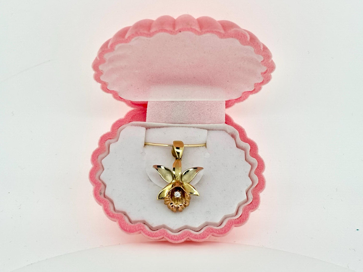 14K Solid Gold Orchid Pendant with 0.2 ct Diamond Flower Pendant Orchid Necklace Gold Pendant Birthday Gift for her for Mom Flower Necklace