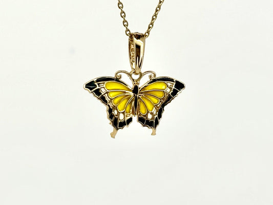 14K Yellow Gold Enamel Butterfly Pendant, Butterfly Necklace Color Necklace Diamond Pendant Birthday Gift For Her For mom Anniversary Gift