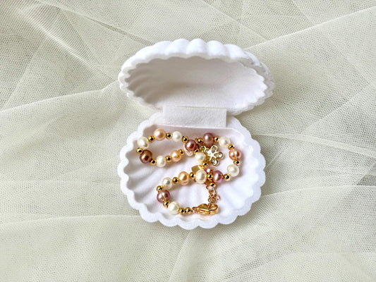Freshwater Pearl Bracelet – Adjustable Copper Bracelet with Dainty Flower Charm