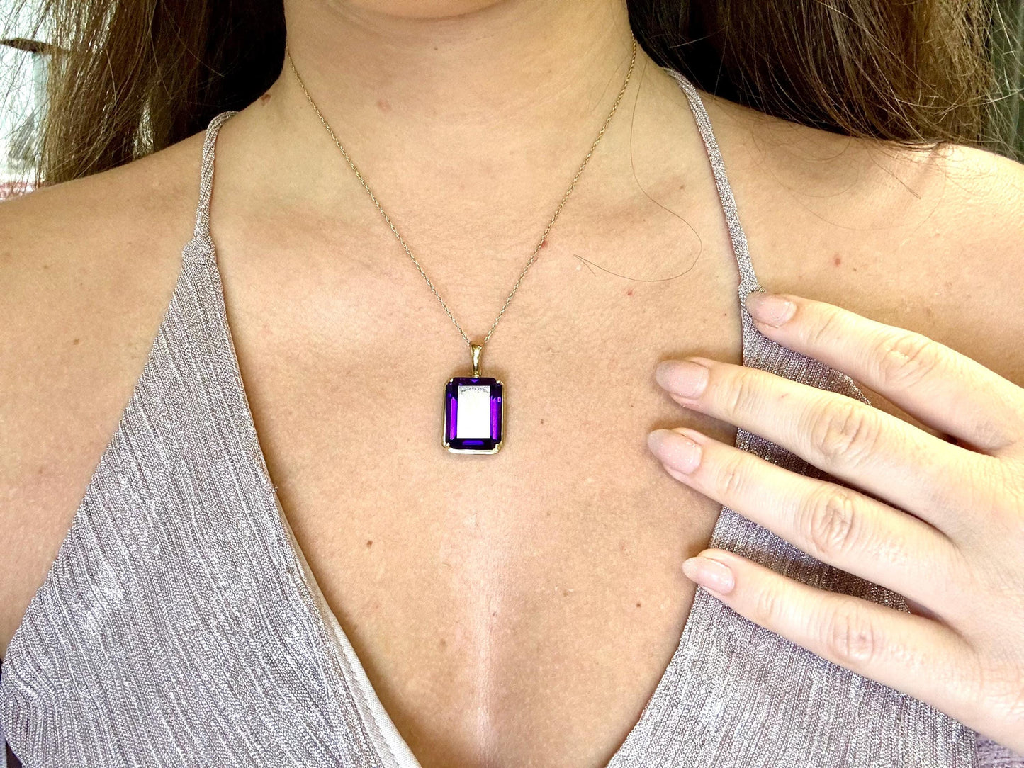 14k Yellow Gold Amethyst Pendant, February Birthstone, Amethyst Necklace, Gift For Her, Gift For Mom, Amethyst Enhancer, Calming Stone