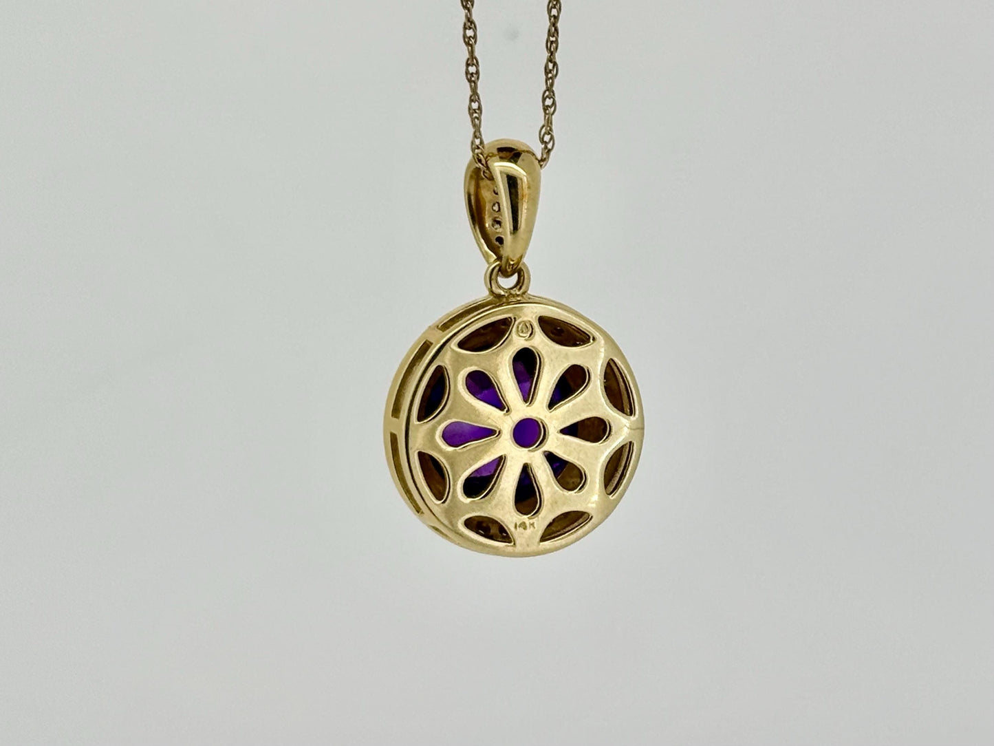 14K Yellow Gold Amethyst Pendant with Diamonds | Purple Jewelry | February birthstone | Gift for her birthday, anniversary Gold Necklace