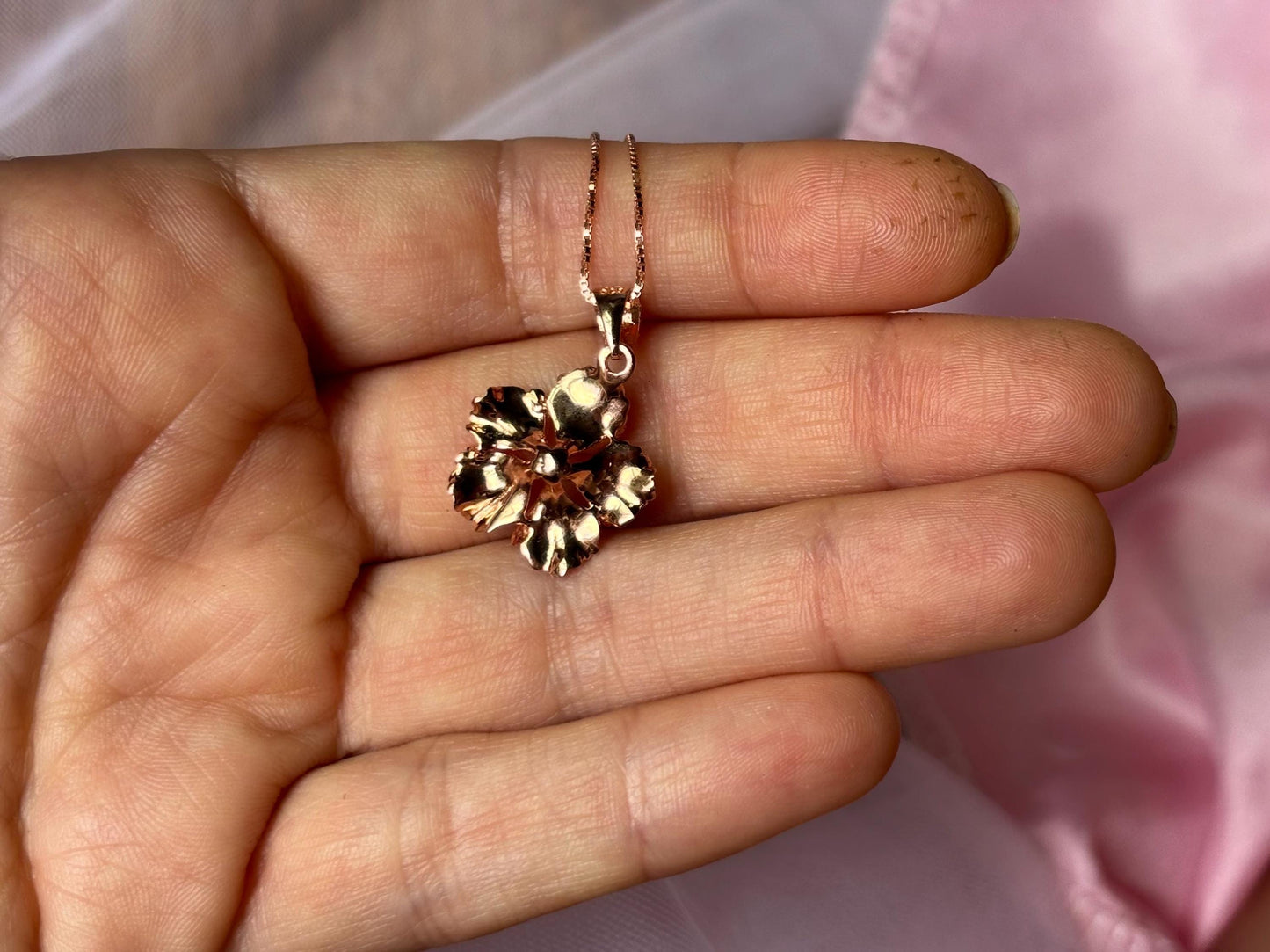 Hawaiian Hibiscus Flower Rose Gold Elegant Necklace 925 Sterling Silver with chain Cute Gift for Mom Mother Wife Girlfriend Romantic