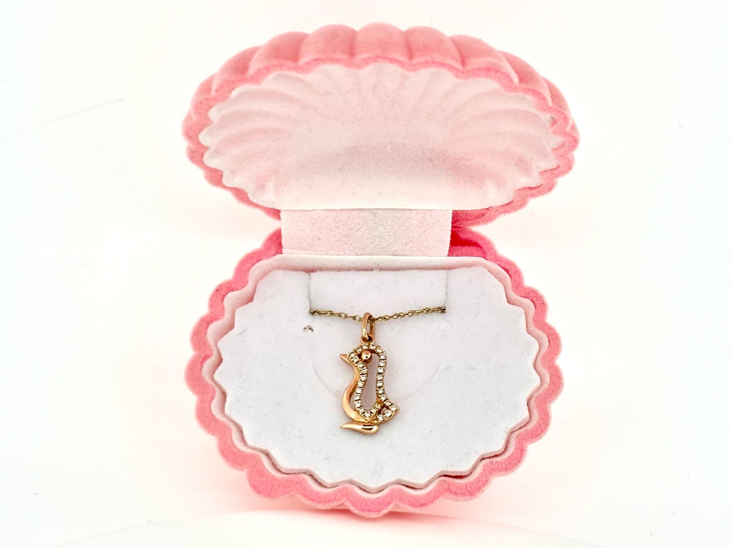 14K Rose Gold Penguin Pendant, Dainty Bird Necklace Bird Pendant Diamond Charm, Animal Diamond Pendant Gift for Her Birthday, Anniversary