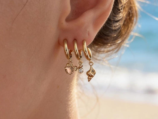 Gold Hoop Earrings – Dainty Shell Charm Hoops | Tarnish Free, Coastal Style Gift for Her