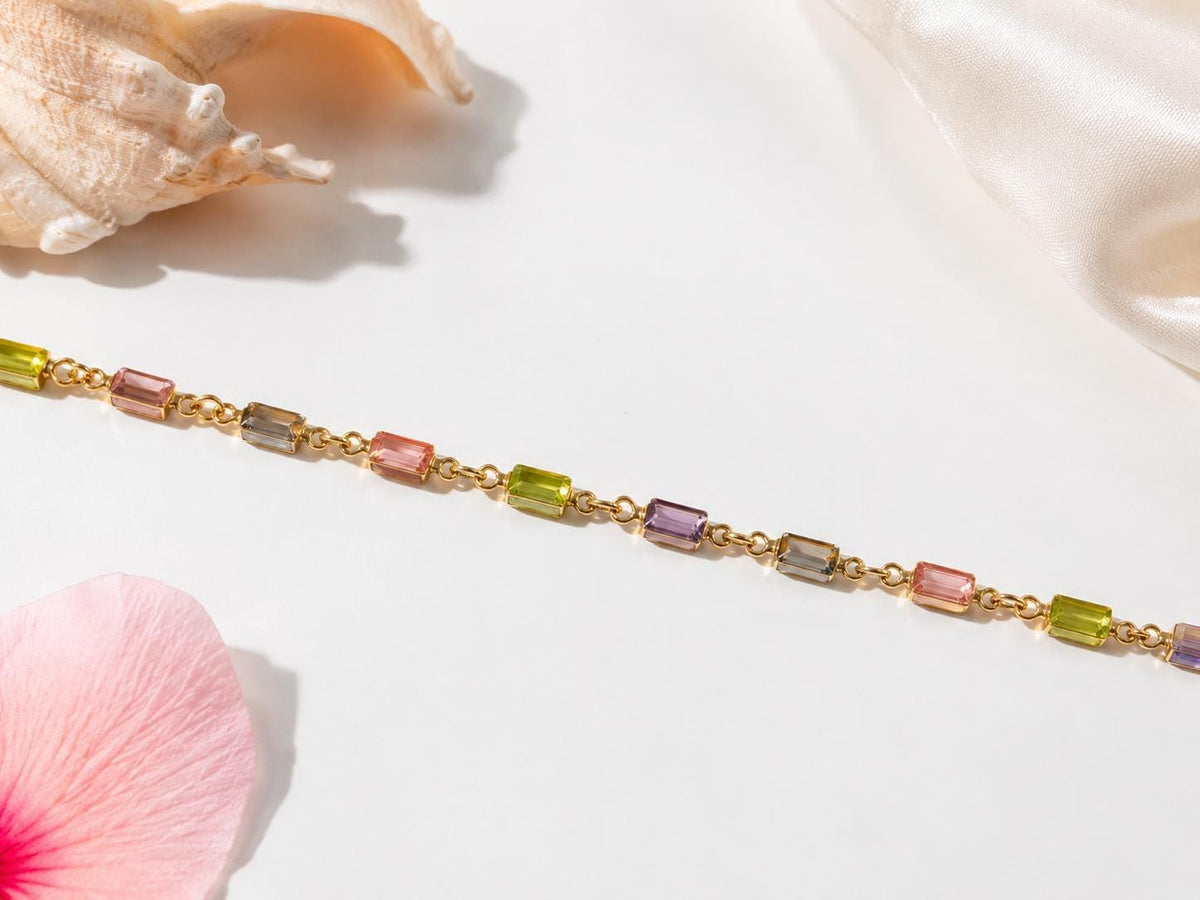 Pastel Gemstone Bracelet, Dainty Gold Chain, Colorful CZ Stones, gift for her, colorful bracelet, dainty gold bracelet – handmade Hawaiian jewelry, Island Goddess Jewelry