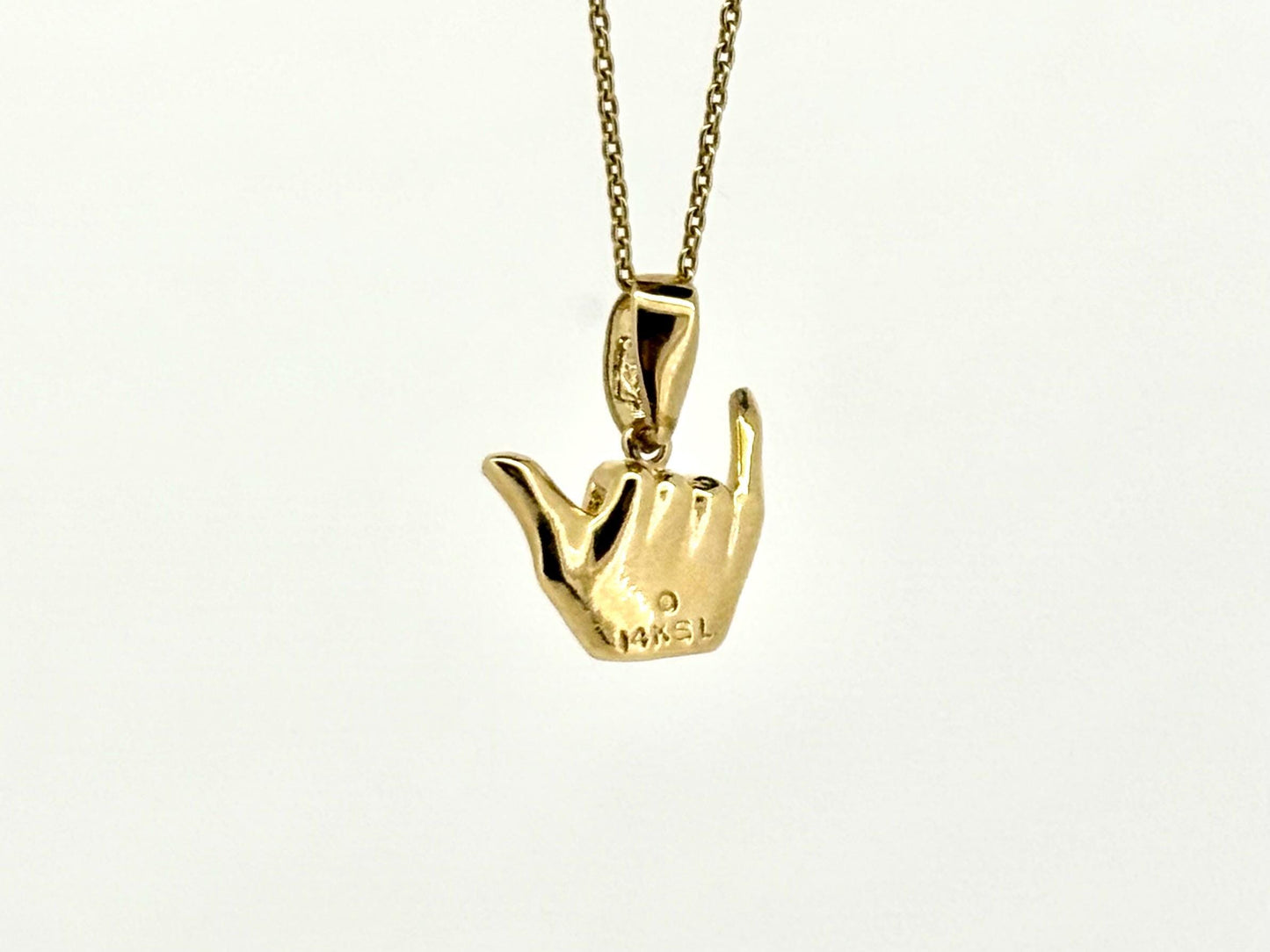 14K Solid Gold Hawaiian Shaka Sign Pendant Funny Shaka Sign Necklace Gold Pendant Birthday Gift for her Gift for Mom Flower Necklace