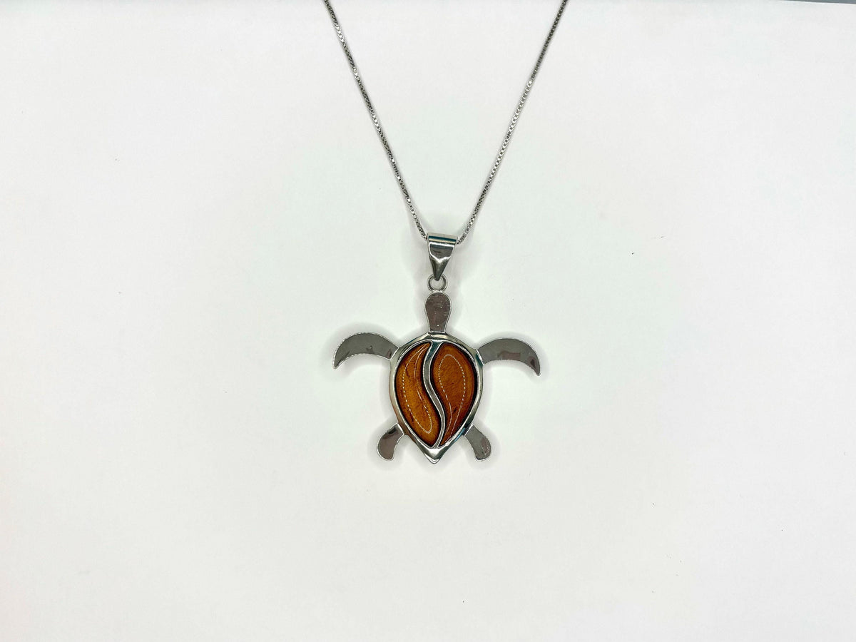 Koa Wood Turtle Necklace | Hawaiian Honu, 925 Sterling Silver, chain, gift, moana – handmade Hawaiian jewelry, Island Goddess Jewelry