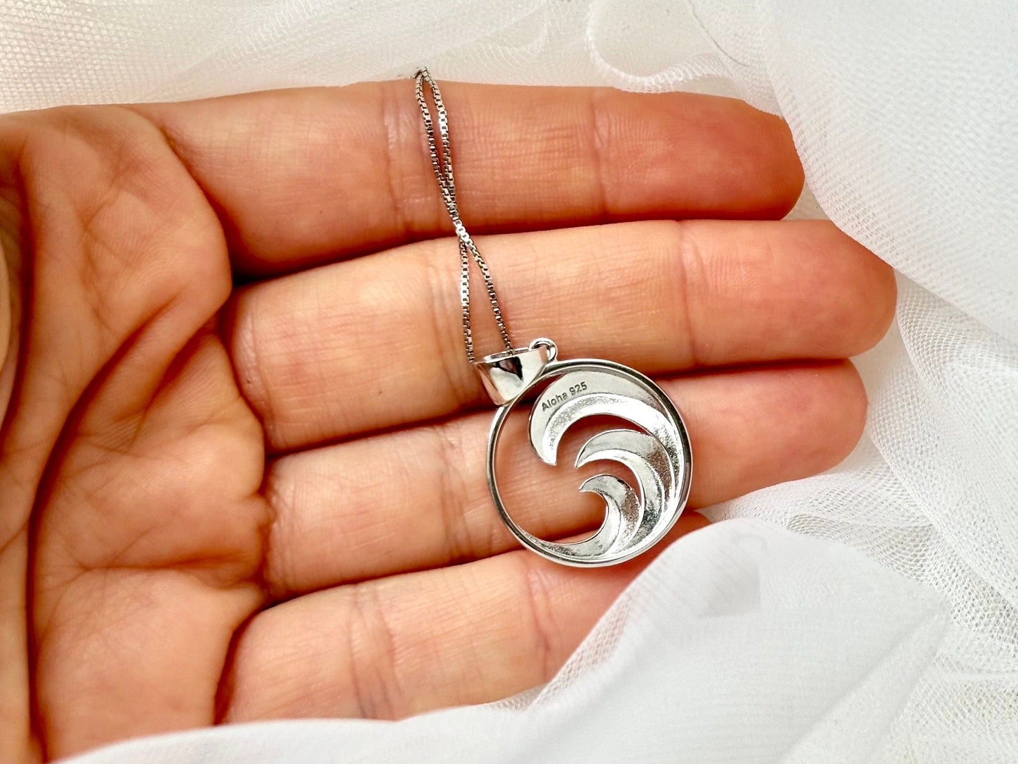 Hawaiian Wave Necklace 925 Sterling Silver 3 Color Rhodium 14k Gold Plated chain Cute Gift for Wife Mom Girlfriend Surf surfer ocean MD