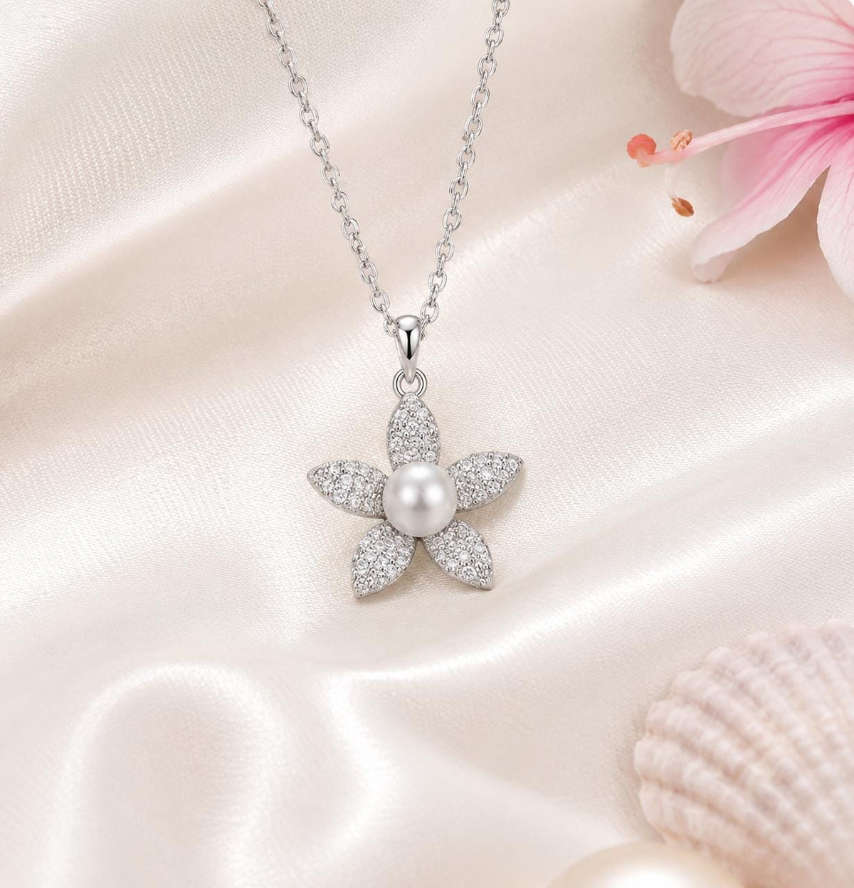 Plumeria Flower Necklace, Pearl Jewelry, Hawaii Gift For Her Set, birthday gift, gift for mom, dainty necklace – handmade Hawaiian jewelry, Island Goddess Jewelry