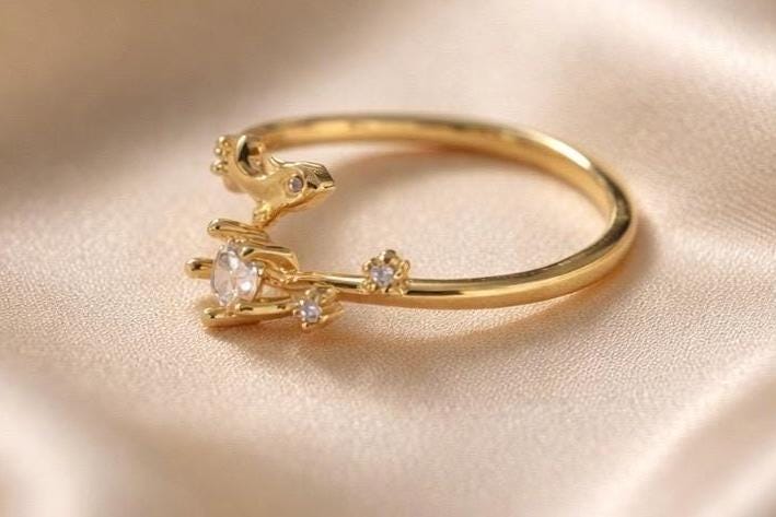 Dolphin Ring – Adjustable 14K Gold Plated Stackable Ocean Ring With Cubic Zirconia