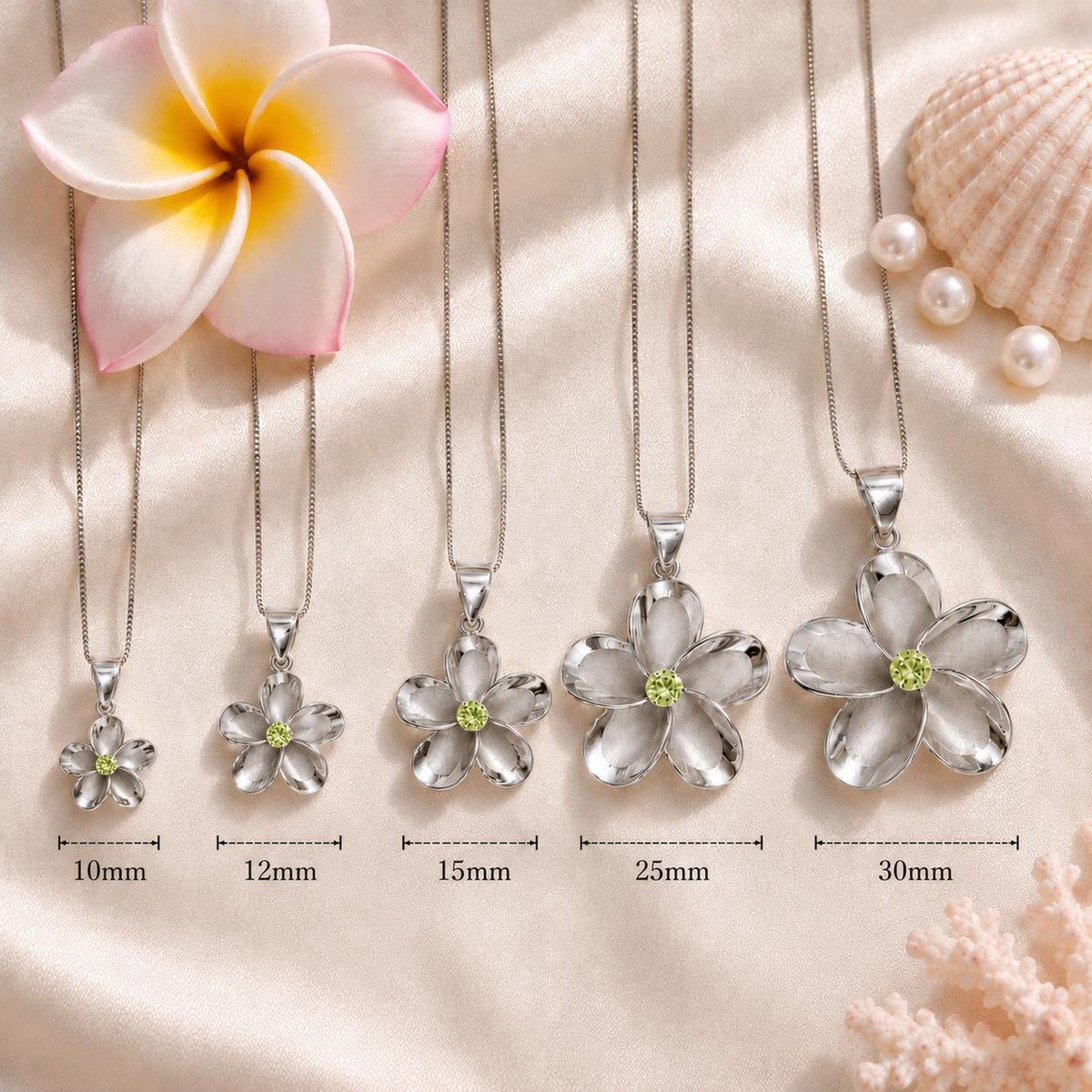 Plumeria Flower Necklace, Pink Cubic Zirconia, 925 Sterling Silver, gift for her, mothers day gift, gift for mom – handmade Hawaiian jewelry, Island Goddess Jewelry