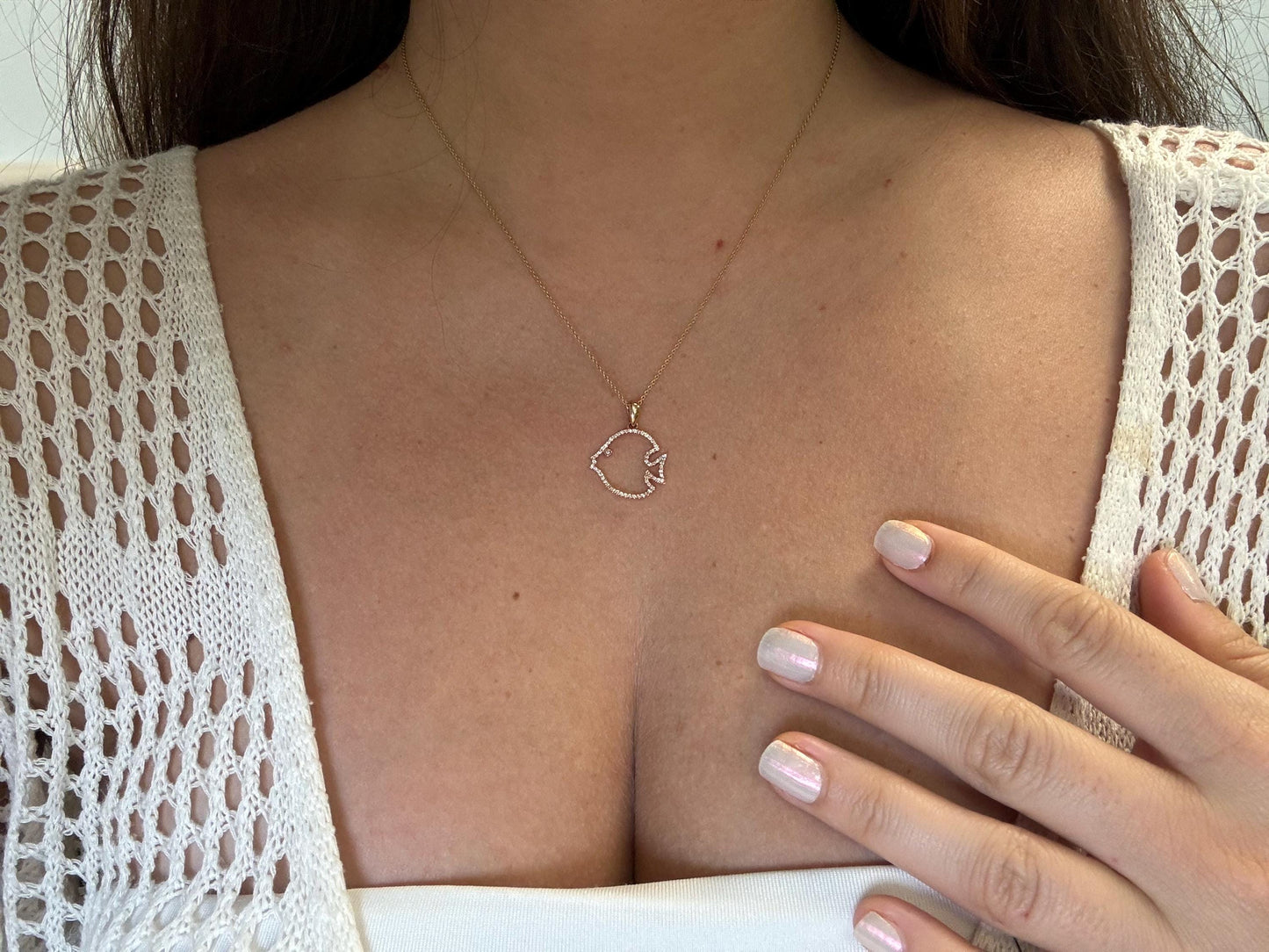 14K Rose Gold Fish Pendant, Fish Necklace Diamond Necklace Diamond Pendant Birthday Gift For Her For mom Anniversary Gift Christmas Gift